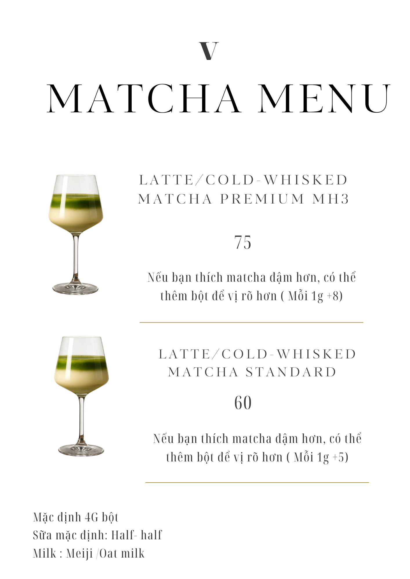 Latte / Cold-Whisked Matcha menu with prices